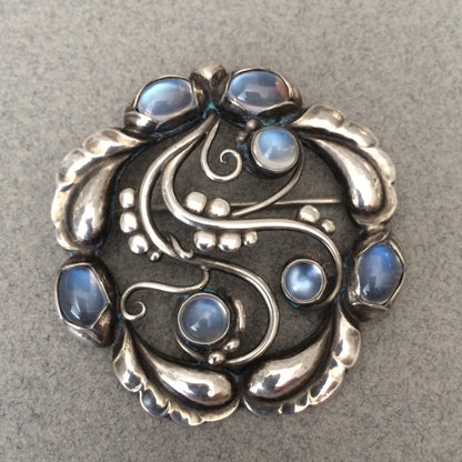 Georg Jensen Sterling Silver "Moonlight" Brooch No. 159 with Moonstones