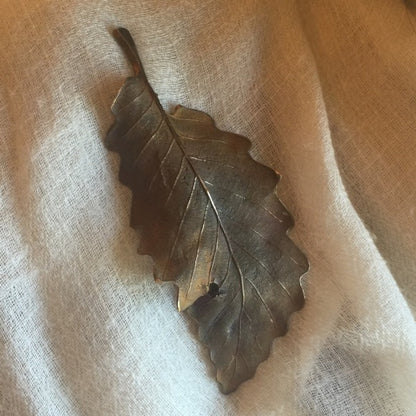 John Iversen Patinated Bronze Leaf Brooch