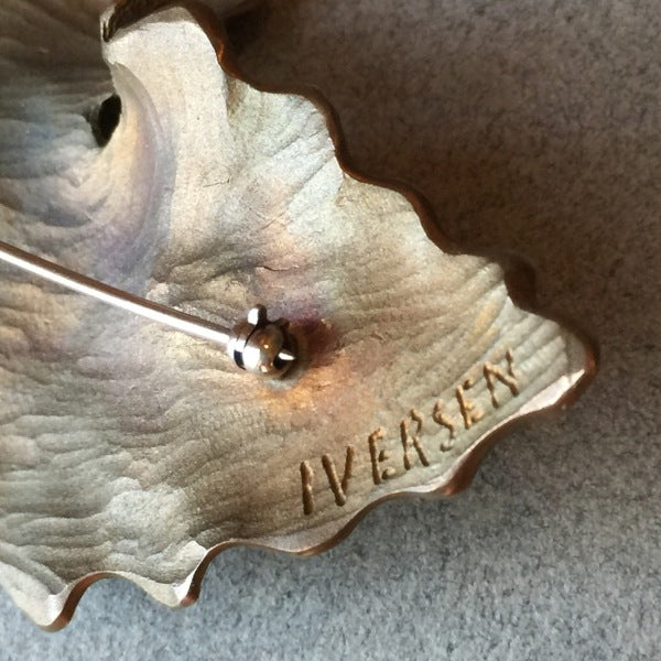 John Iversen Patinated Bronze Leaf Brooch