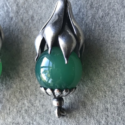 Georg Jensen Sterling Silver and Green Agate Drop Earrings