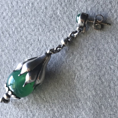 Georg Jensen Sterling Silver and Green Agate Drop Earrings