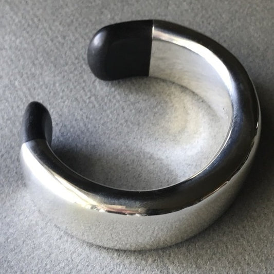 Georg Jensen Ove Wendt Sterling Silver and Ebony Wood Bold Cuff Bracelet