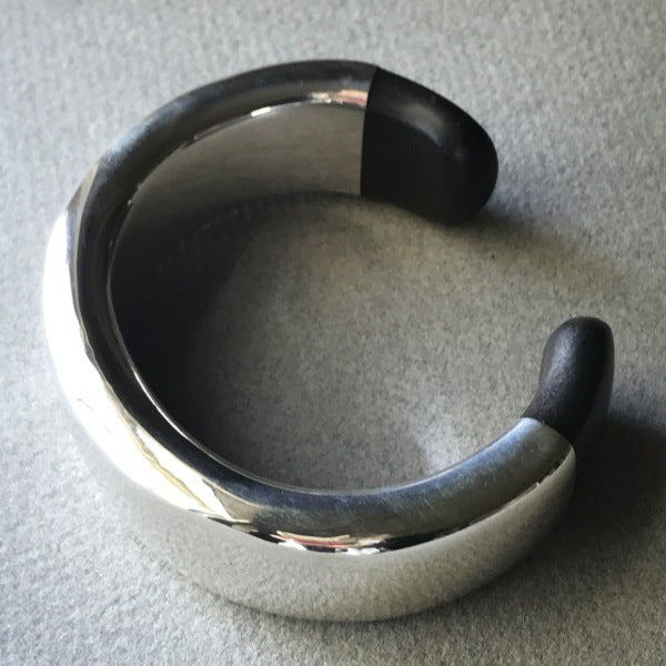 Georg Jensen Ove Wendt Sterling Silver and Ebony Wood Bold Cuff Bracelet