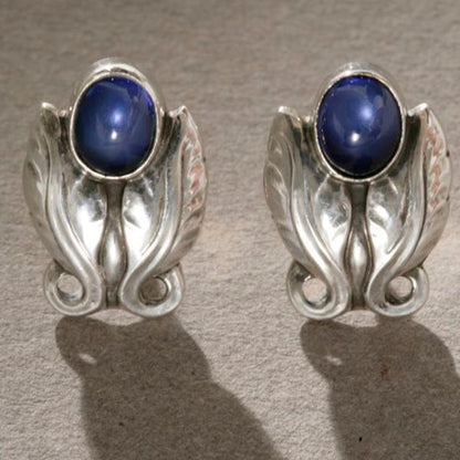 Georg Jensen Sterling Silver Earring with Blue Stones No. 108