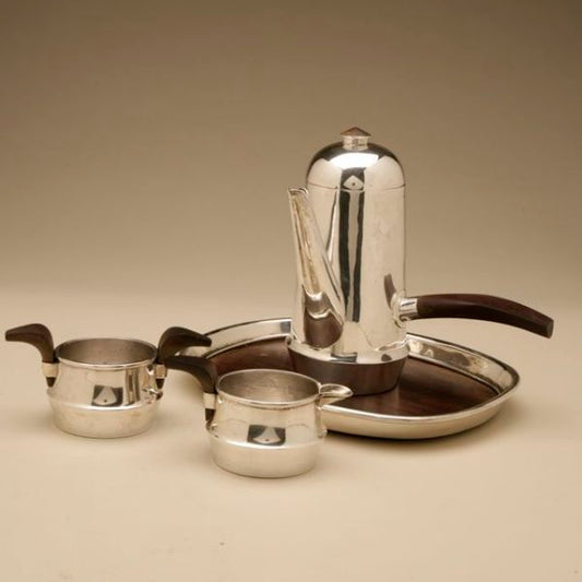 William Spratling Sterling Silver Four Piece Coffee Service with Rosewood Handles