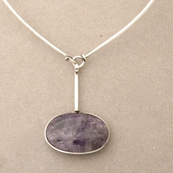 Rare Georg Jensen neck ring with amethyst pendant no 174/133