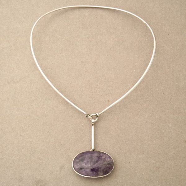 Rare Georg Jensen neck ring with amethyst pendant no 174/133