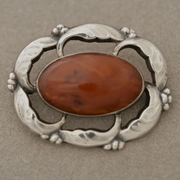 Georg Jensen rare large brooch with amber no 130