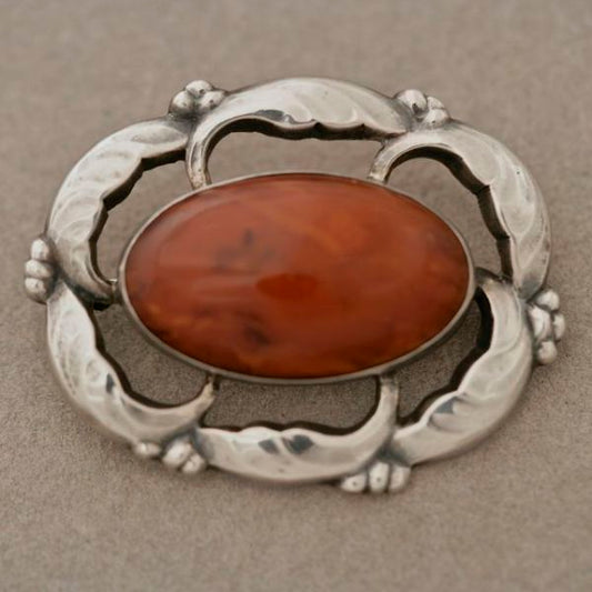 Georg Jensen rare large brooch with amber no 130