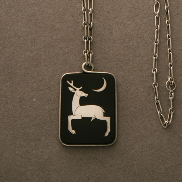 Georg Jensen Ebony Deer and Moon Pendant, no. 502