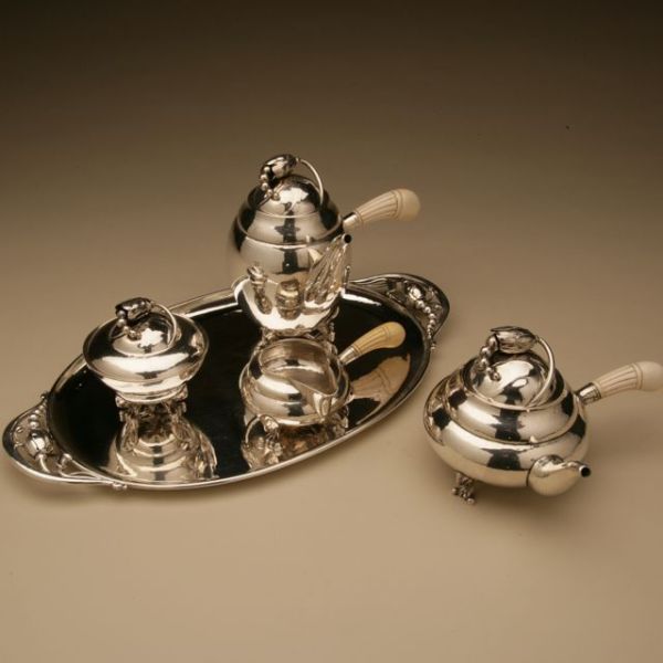 Estate Georg Jensen Super Rare "Baby" "Blossom" Coffee & Tea Service with Tray No. 2