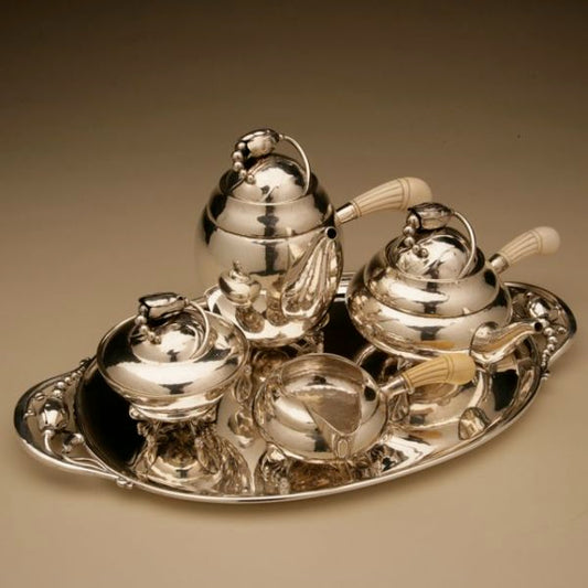 Estate Georg Jensen Super Rare "Baby" "Blossom" Coffee & Tea Service with Tray No. 2