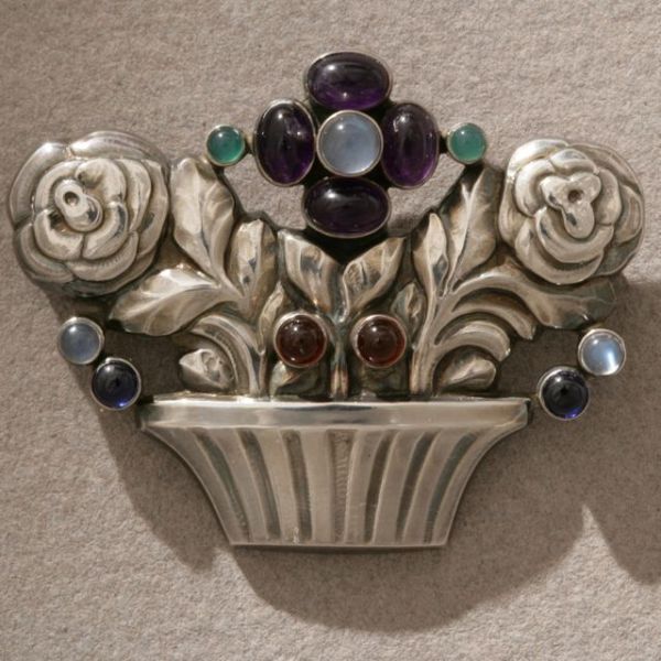 Georg Jensen Sterling Silver Brooch with Stones No. 67