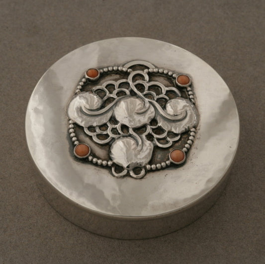 Evald Nielsen Sterling Silver Snuff Box With Coral