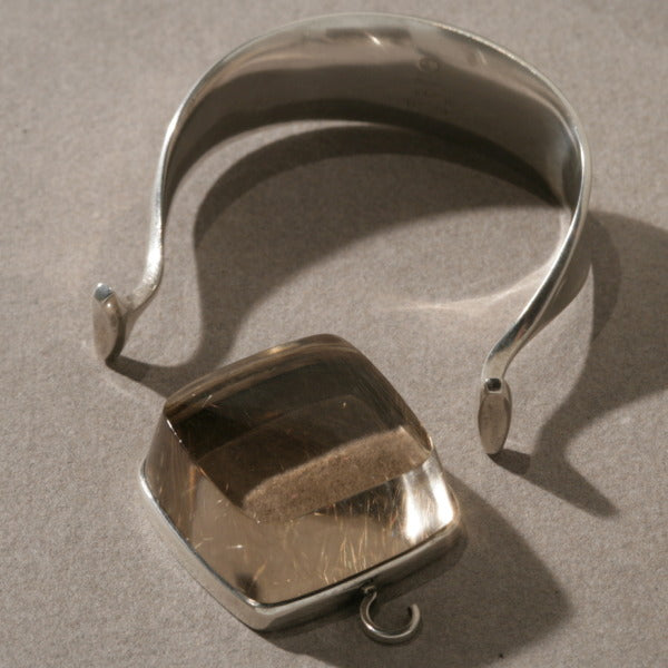 Georg Jensen Cuff with "Smokey" Rutilated Quartz Stone by Vivianna Torun, no. 203B