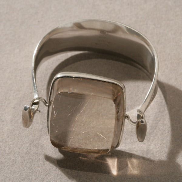 Georg Jensen Cuff with "Smokey" Rutilated Quartz Stone by Vivianna Torun, no. 203B