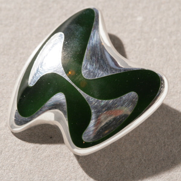 Georg Jensen Abstract Brooch With Dark Green Enamel