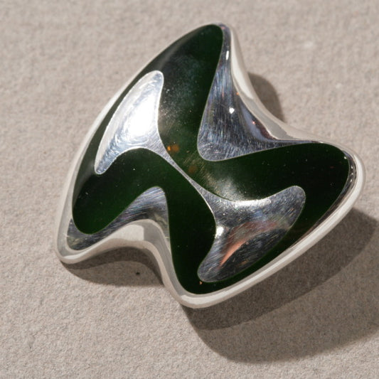 Georg Jensen Abstract Brooch With Dark Green Enamel