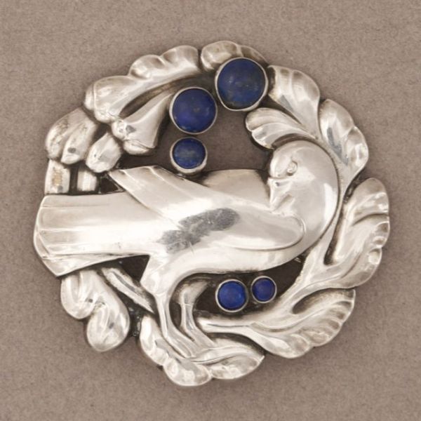 Georg Jensen Large no. 70 Bird Brooch with Lapis Lazuli