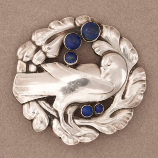 Georg Jensen Large no. 70 Bird Brooch with Lapis Lazuli