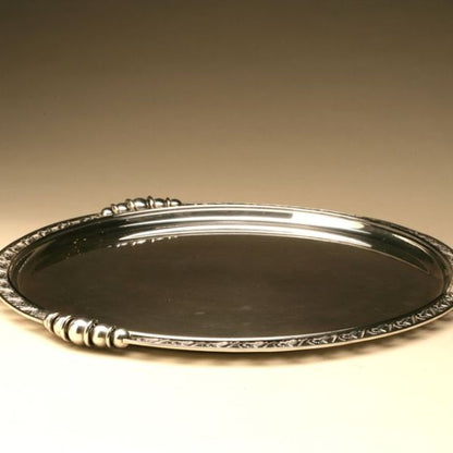 La Paglia Large Round Sterling Silver Tray with "Lily of the Valley" Motif