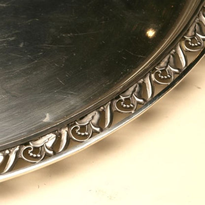 La Paglia Large Round Sterling Silver Tray with "Lily of the Valley" Motif