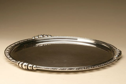 La Paglia Large Round Sterling Silver Tray with "Lily of the Valley" Motif