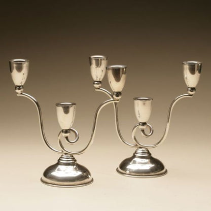 Mexican Sterling Silver Pair of Three Light Candelabra