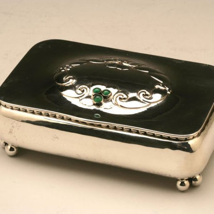 Georg Jensen Sterling Silver Rare Keepsake Box No 83 with Chrysoprase Stones