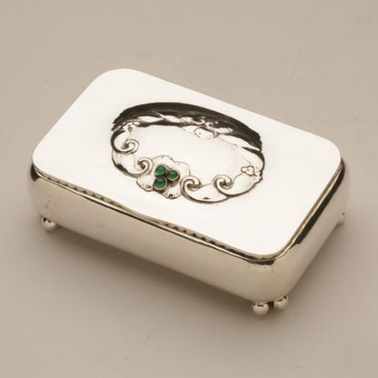 Georg Jensen Sterling Silver Rare Keepsake Box No 83 with Chrysoprase Stones