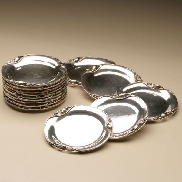 Georg Jensen Sterling Silver "Blossom" Set of 12 Butter Plates, no. 2A