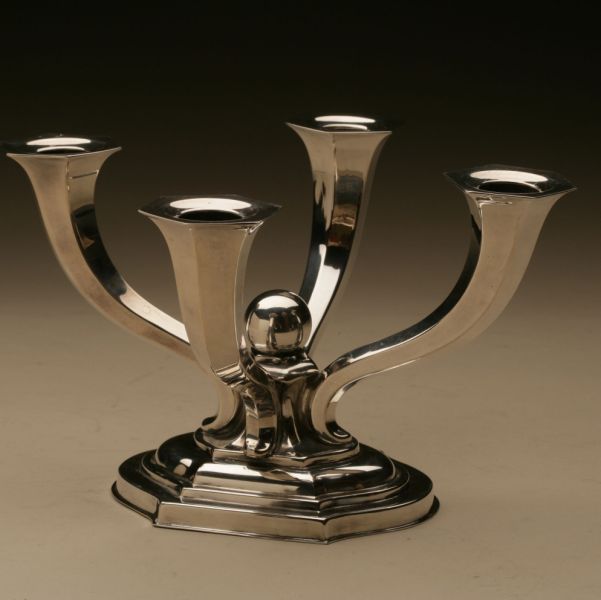 German 835 Silver Art Deco Candelabrum by Wilhelm Binder