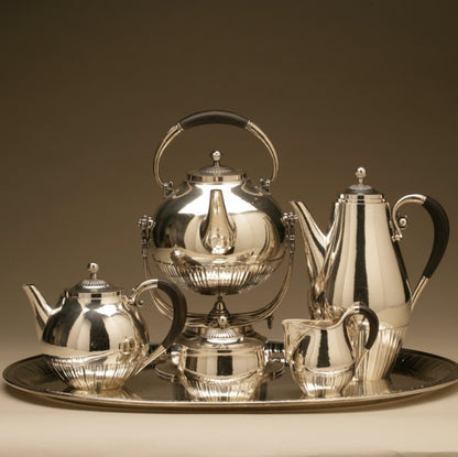 Georg Jensen Sterling Silver "Cosmos" Coffee and Tea Service on "Cosmos" Tray, no. 45