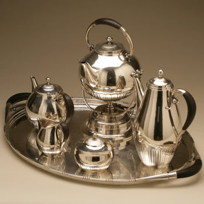 Georg Jensen Sterling Silver "Cosmos" Coffee and Tea Service No. 45 on Extra Large Tray No. 251A by Johan Rohde