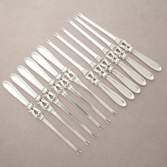 Georg Jensen Set of 12 Acorn Lobster Picks by Johan Rohde