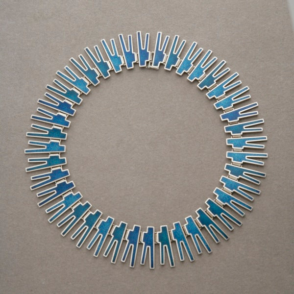 Georg Jensen VERY RARE Cerulean-Colored Enamel Necklace by Bente Bonne, no. 120