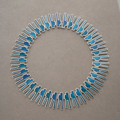 Georg Jensen VERY RARE Cerulean-Colored Enamel Necklace by Bente Bonne, no. 120