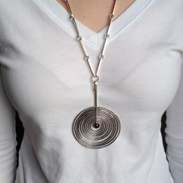 Georg Jensen Concentric Circle Pendant with Amethyst by Bent Gabrielsen, no. 143