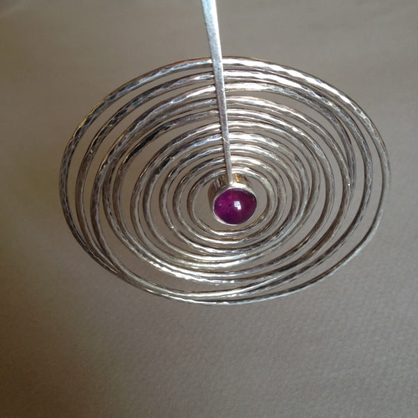 Georg Jensen Concentric Circle Pendant with Amethyst by Bent Gabrielsen, no. 143