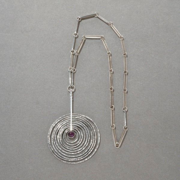 Georg Jensen Concentric Circle Pendant with Amethyst by Bent Gabrielsen, no. 143