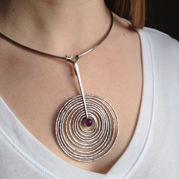 Georg Jensen Concentric Circle Pendant with Amethyst by Bent Gabrielsen, no. 143