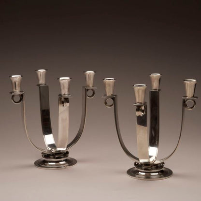 Georg Jensen Sterling Silver Art Deco Candelabra No. 623B by Oscar Gundlach-Pedersen