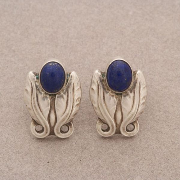 Estate Georg Jensen Sterling Silver Earrings with Lapis Lazuli No 108