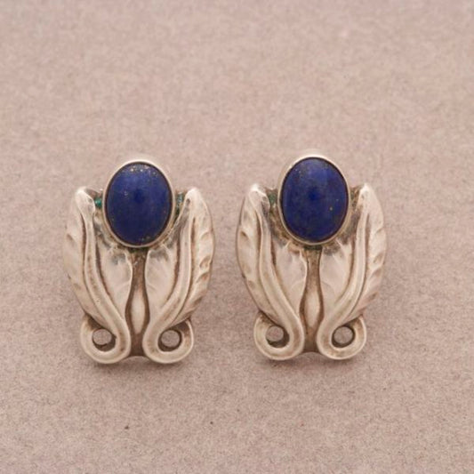 Estate Georg Jensen Sterling Silver Earrings with Lapis Lazuli No 108