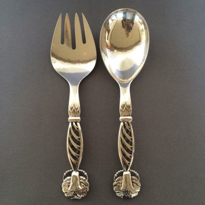 Estate Georg Jensen Sterling Silver Pair Ornamental Servers No 83 Large