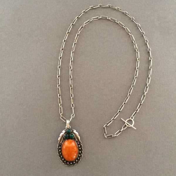 Georg Jensen 830 Silver Pendant with Amber and Chrysoprase  No. 23