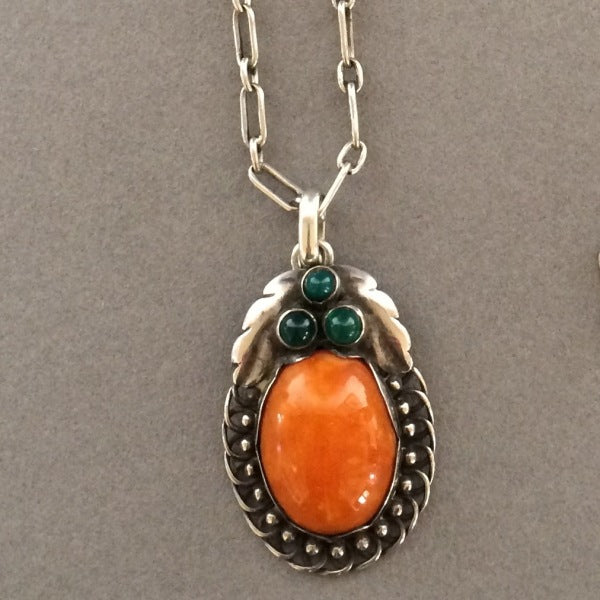 Georg Jensen 830 Silver Pendant with Amber and Chrysoprase  No. 23