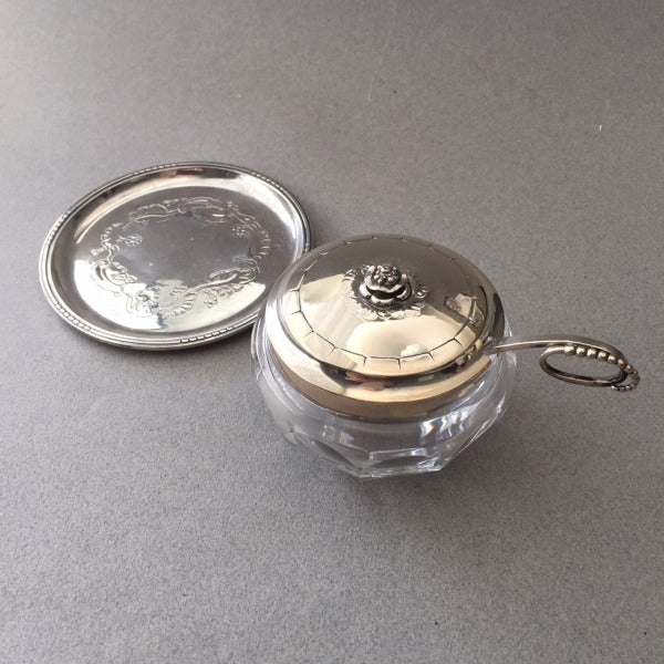 Georg Jensen Sterling Silver "Jam Pot" with Spoon and Underliner No. 486