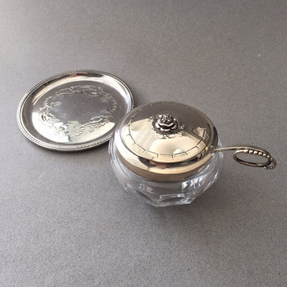 Georg Jensen Sterling Silver "Jam Pot" with Spoon and Underliner No. 486