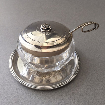 Georg Jensen Sterling Silver "Jam Pot" with Spoon and Underliner No. 486